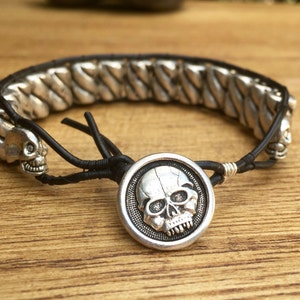 mens skull bracelet, skull bracelet, skull jewelry, biker bracelet, rocker bracelet, rockstar jewelry, musician gift, skull and crossbones