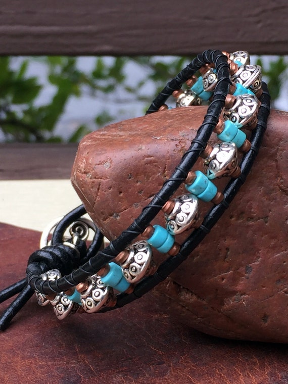 Genuine Leather Bracelet with Turquoise Inlay by STEEL REVOLT™