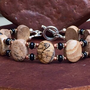 Men&#39;s Bracelet, mens beaded bracelet, picture jasper jewelry, mens sterling silver, Jasper bracelet, mens southwestern jewelry, mens gifts