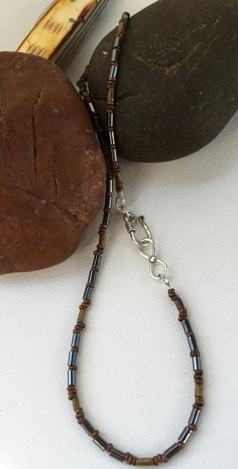 Mens Hematite Necklace Mens Beaded Necklace Simple Mens Etsy