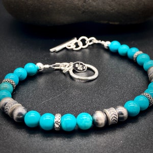 Turquoise, Turquoise bracelet, Southwestern style, genuine turquoise, mens beaded bracelet, mens bracelet, beaded bracelet. #2