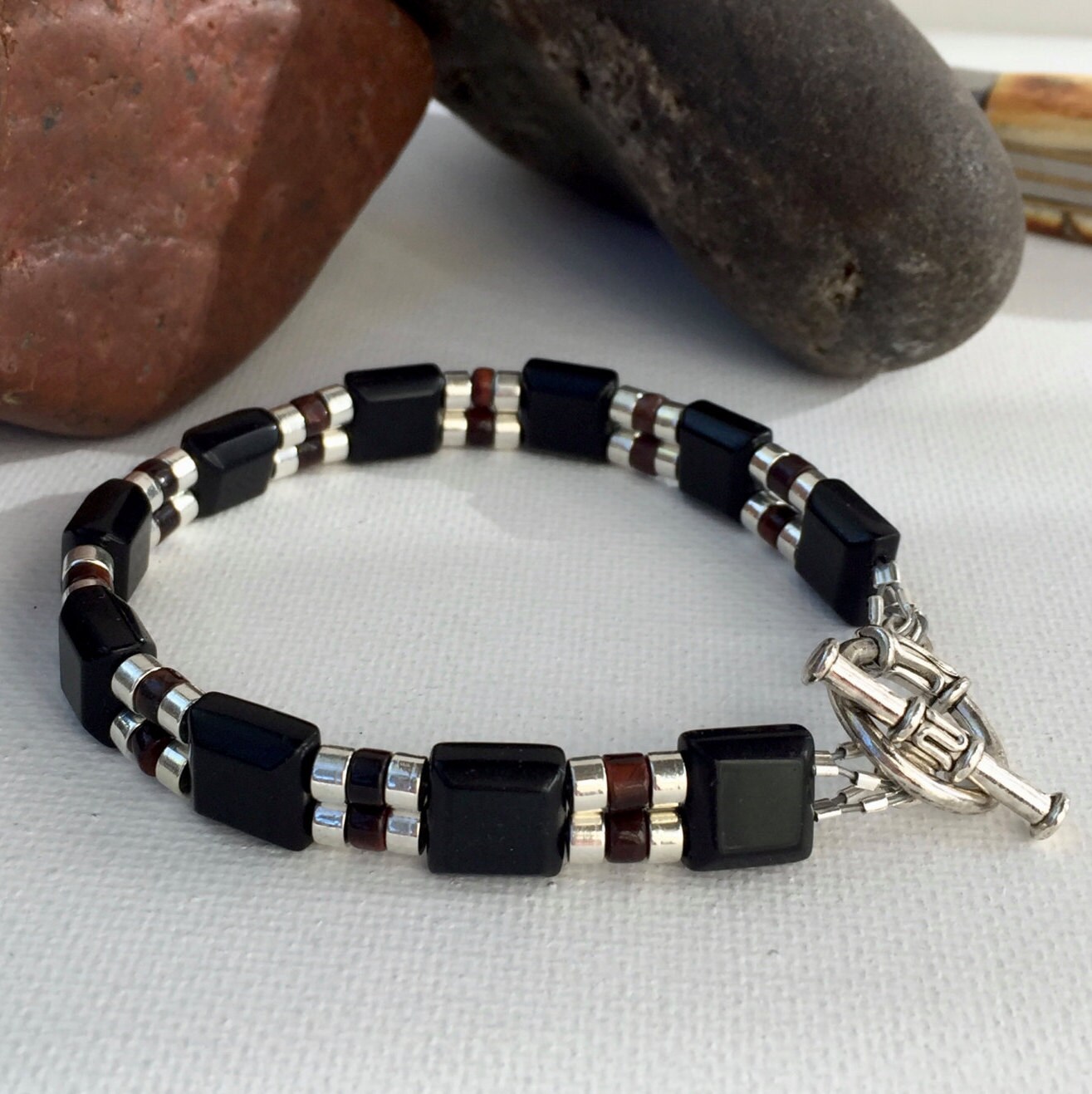 Mens bracelet black onyx bracelet men's bracelet black Etsy