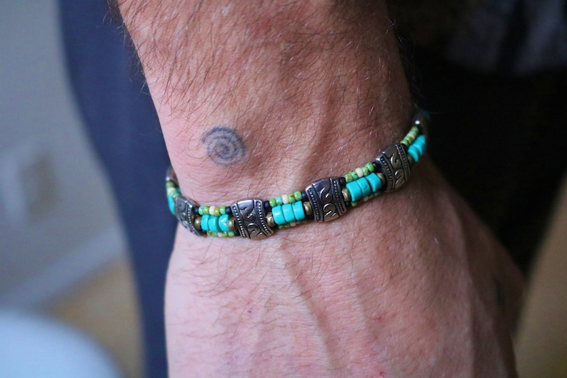 Mens Turquoise Bracelet Mens Bracelet Genuine Turquoise Etsy
