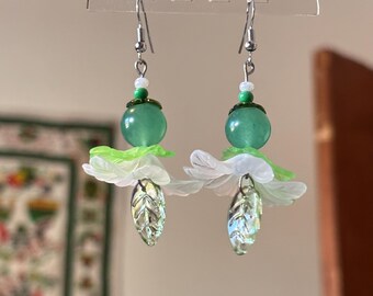 Green fairy flower earrings