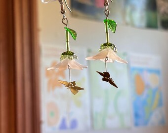 Flower and butterfly earrings