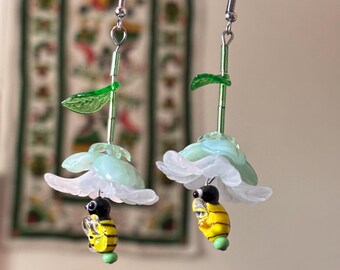 Bumblebee and flower earrings