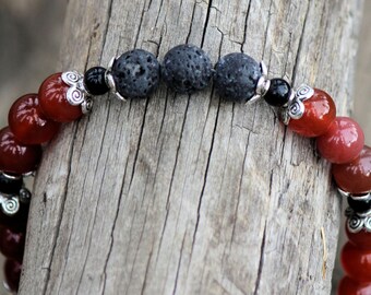 Red Agate Black Agate and Lava Stone Diffusing Bracelet