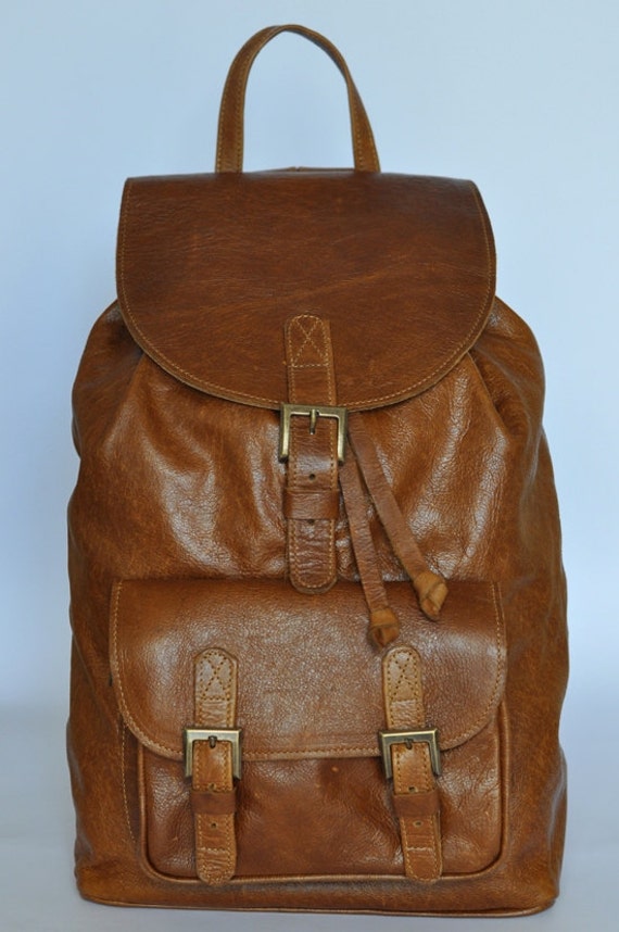 Tan Genuine Leather Backpack Half price sale. Etsy