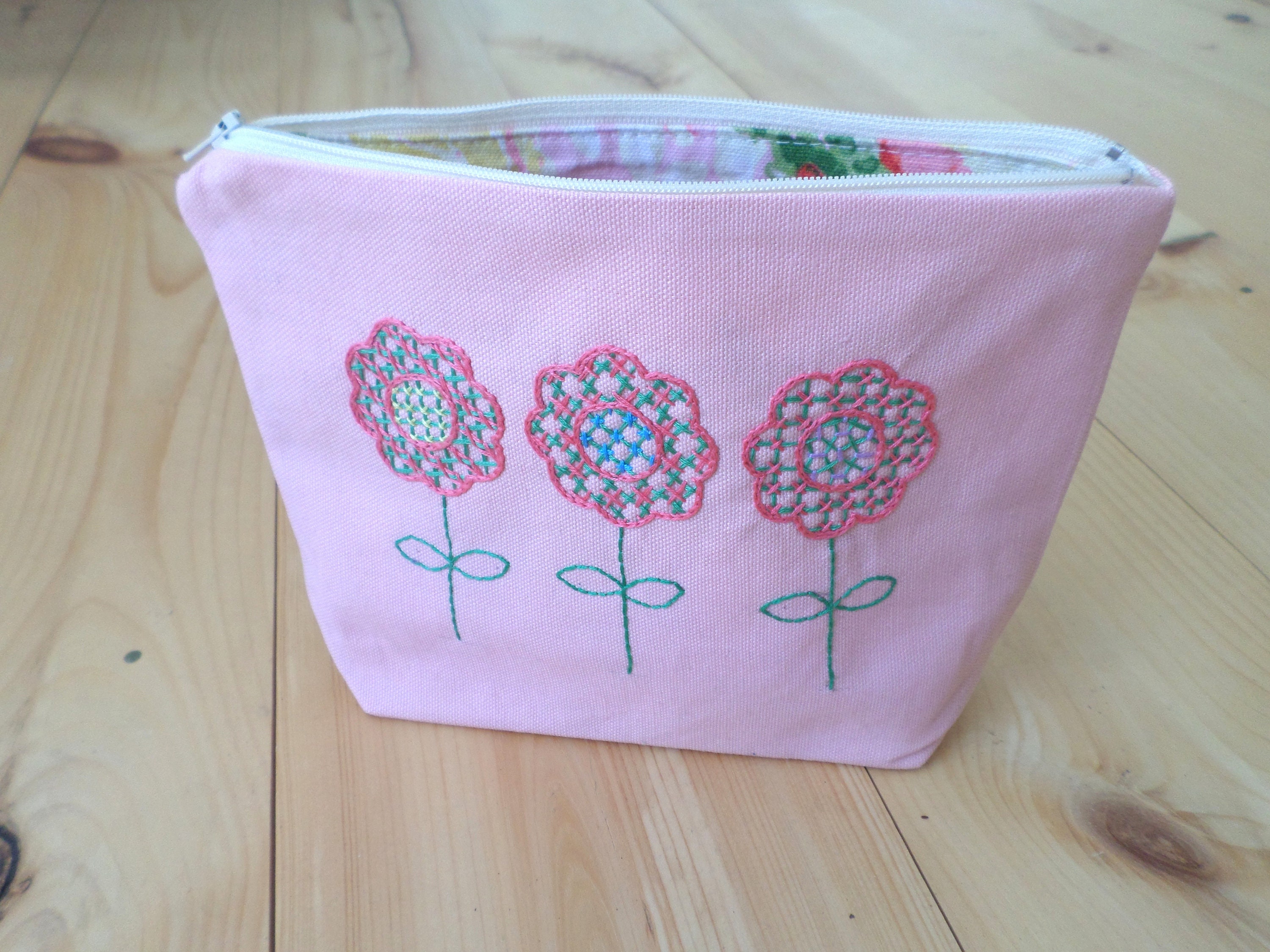 Spring Flowers Hand Embroidered Tote Bag Brodera Hallandssom Purse Unique Scandinavian Folk Tote Bag Zippered Tote Made in Maine
