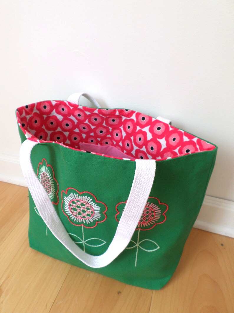 Spring Flowers Hand Embroidered Tote Bag Brodera Hallandssom Purse Unique Scandinavian Folk Tote Bag Zippered Tote Made in Maine