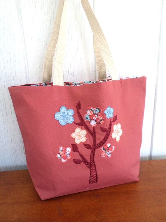 Spring Flowers Hand Embroidered Tote Bag Brodera Hallandssom Purse Unique Scandinavian Folk Tote Bag Zippered Tote Made in Maine