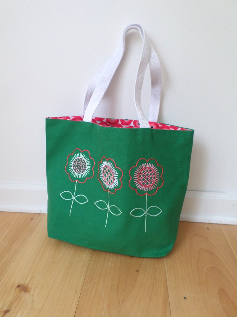 Spring Flowers Hand Embroidered Tote Bag Brodera Hallandssom Purse Unique Scandinavian Folk Tote Bag Zippered Tote Made in Maine