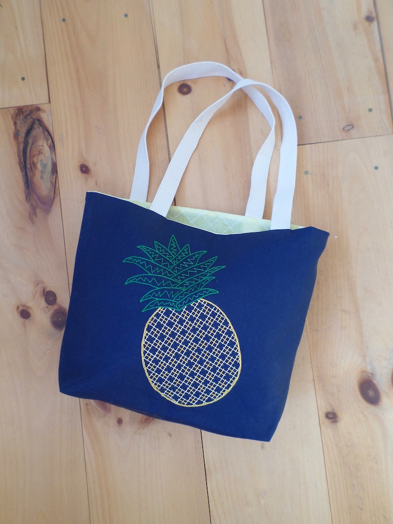 Pineapple Tote Bag Hand Embroidered