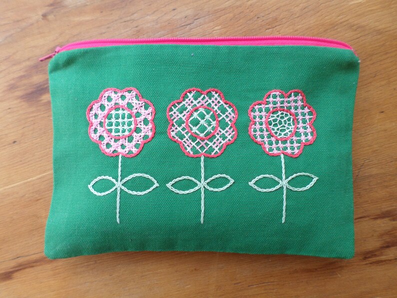 Spring Flowers Hand Embroidered Tote Bag Brodera Hallandssom Purse Unique Scandinavian Folk Tote Bag Zippered Tote Made in Maine