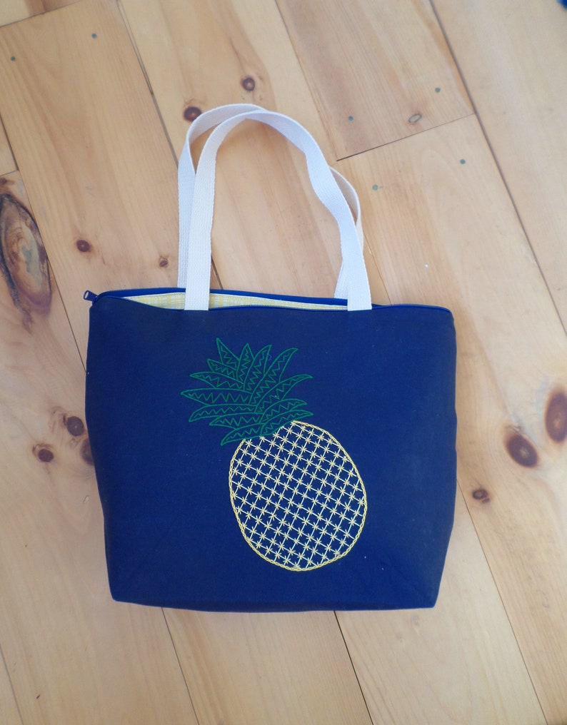 Pineapple Tote Bag Hand Embroidered