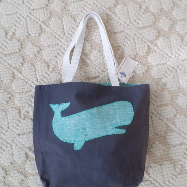 Whale Hand Embroidered Canvas Tote Bag SMALL NQP