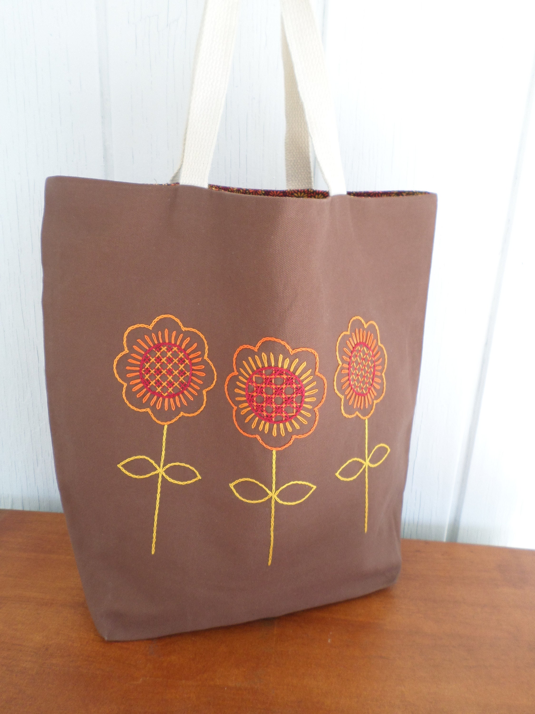 Spring Flowers Hand Embroidered Tote Bag Brodera Hallandssom Purse Unique Scandinavian Folk Tote Bag Zippered Tote Made in Maine