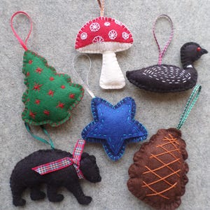 DIY Felt Ornament Kit, Easy Embroidery Sewing Craft for Beginners, Maine Woods Holiday Decoration