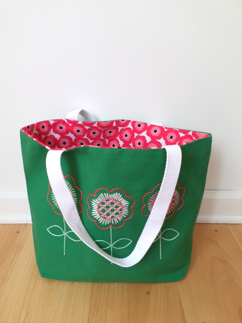 Spring Flowers Hand Embroidered Tote Bag Brodera Hallandssom Purse Unique Scandinavian Folk Tote Bag Zippered Tote Made in Maine