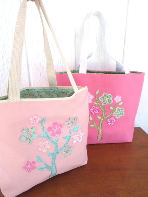 Spring Flowers Hand Embroidered Tote Bags / Various Colors / Made in Maine
