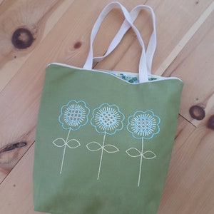 Spring Flowers Hand Embroidered Tote Bag Brodera Hallandssom Purse Unique Scandinavian Folk Tote Bag Zippered Tote Made in Maine