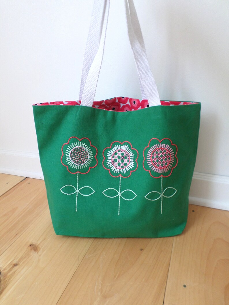 Spring Flowers Hand Embroidered Tote Bag Brodera Hallandssom Purse Unique Scandinavian Folk Tote Bag Zippered Tote Made in Maine