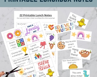 Printable Lunch Box Notes for Kids: Funny, Positive Messages (Instant Download)