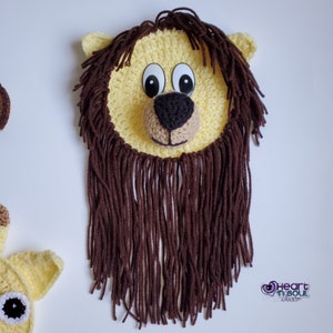 Crochet Safari Animal Wall Hanging Pattern Set, Crochet Pattern Lion Monkey Giraffe