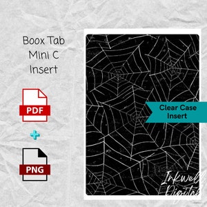 Puede incluir: Descarga digital de un patrón de telaraña en blanco y negro para un inserto de funda Boox Tab Mini C. La descarga incluye un archivo PDF y un archivo PNG.