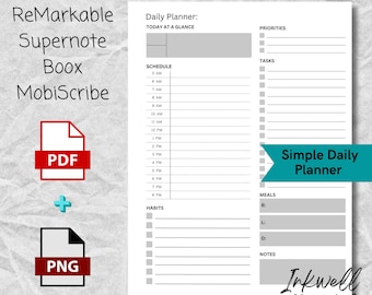 Eenvoudige dagelijkse plannersjabloon voor Supernote, ReMarkable 2, Boox, Kindle Scribe eInk-apparaten