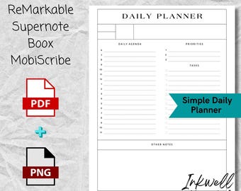 Plantilla sencilla de planificador diario para dispositivos Supernote, ReMarkable 2, Boox y Kindle Scribe eInk.