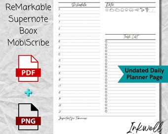 Planificador diario sin fecha de 24 horas para Supernote/ReMarkable/Boox (PDF/PNG)