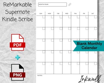 Plantilla de calendario mensual en blanco sin fecha - Para dispositivos Supernote, ReMarkable 2, Boox y Kindle Scribe eInk