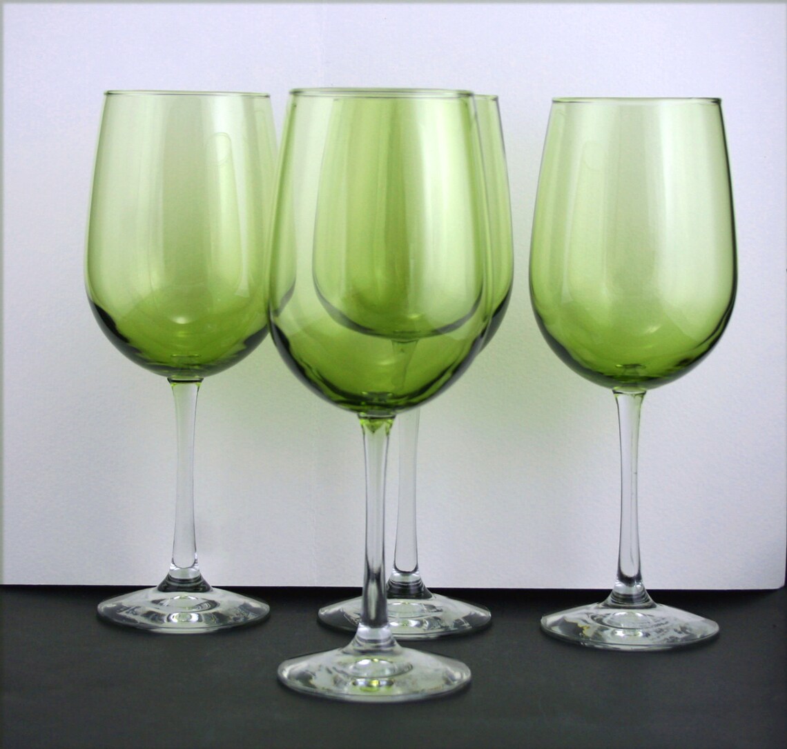 NEW Old Stock Set of 4 Libbey Green Wine Glasses with Clear Etsy
