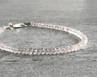 Delicate Gemstone Bracelet | Faceted Rose Quartz Jewelry | Gift for Girlfriend, Wife | Pink Bead Bracelet | Gold or Silver Clasp