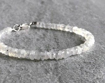 Dainty Moonstone Bracelet | White Healing Crystal Bracelet | Gold or Silver Clasp | 6 7 8 9 Inch for Small or Large Wrists
