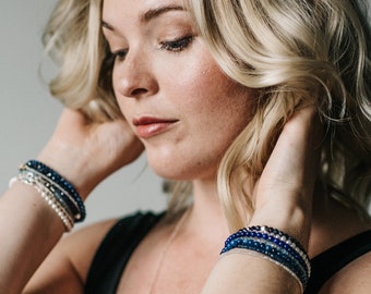 Lapis Lazuli Bracelet | Cobalt Blue Natural Stone Jewelry | Sterling Silver Clasp Bracelet | Small Bead Delicate Lapis Lazuli Jewelry