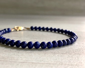 Lapis Lazuli Bead Bracelet | Healing Crystals and Stones | Jewelry for Protection, Intuition | Custom Size Bracelet