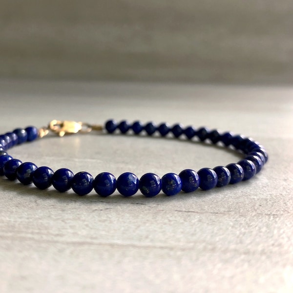 Lapis Lazuli Bead Bracelet | Healing Crystals and Stones | Jewelry for Protection, Intuition | Custom Size Bracelet