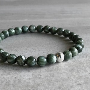 Seraphinite Bracelet | Men&#39;s, Women&#39;s Green Beaded Bracelet | Gold or Silver Seraphinite Jewelry | Natural Crystal Beads