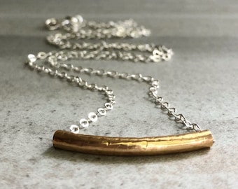 Minimalist Necklace | Silver or Gold Bar Necklace for Women | Mixed Metal Jewelry | 16 18 20 22 Inch Sterling Silver Chain