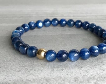 Blue Kyanite Bracelet | Semi Precious Stone Jewelry | 14K Gold Filled Beaded Bracelet | Custom Length Minimalist Gemstone Jewelry