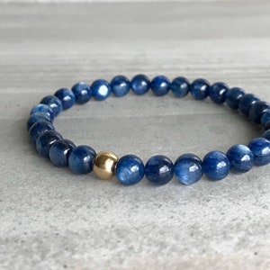 Blue Kyanite Bracelet Semi Precious Stone Jewelry 14K Gold Filled Beaded Bracelet Custom Length Minimalist Gemstone Jewelry image 1