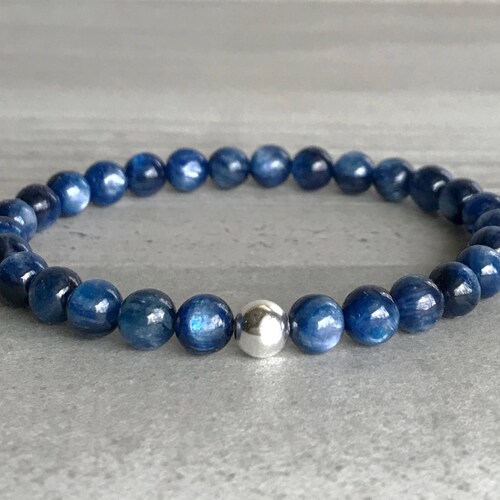 Kyanite Bracelet | Natural Crystal Stone Bracelet | Gold or Silver Blue Kyanite Jewelry | Men’s, shops Women’s Bead Stretch Bracelet