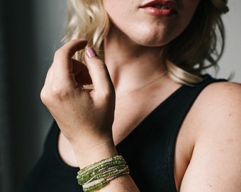 Peridot Bracelet | August Birthstone Jewelry | Green Natural Stone Bracelet | Fine Sterling Silver Bead Bracelet