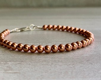 Hand Beaded Copper Bracelet | Sterling Silver Clasp