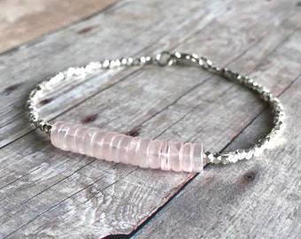 Rose Quartz Jewelry | Pink Quartz Bracelet | Natural Gemstone Beaded Bracelet | Women's Sterling Silver Small Bead Bracelet