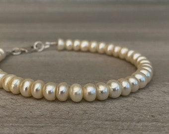 Real Pearl Bracelet | Button Freshwater Pearls | Modern Pearl Jewelry for Women, Men | Custom Length for Small or Large Wrists