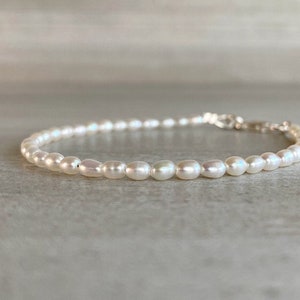 Tiny Pearl Bracelet White Freshwater Pearl Jewelry 5 6 7 8 9 Inch Size Gold or Sterling Silver Clasp Delicate Dainty Jewelry image 1