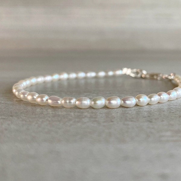 Tiny Pearl Bracelet | White Freshwater Pearl Jewelry | 5 6 7 8 9 Inch Size | Gold or Sterling Silver Clasp | Delicate Dainty Jewelry